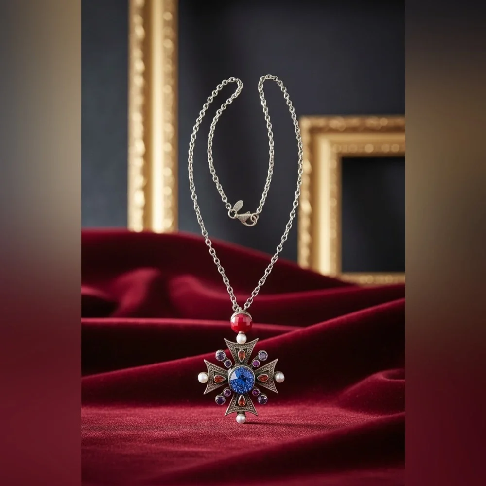 Nicky Butler Silver Pendant Necklace with Blue and Red Stones signed & stamped - Picture 3 of 7